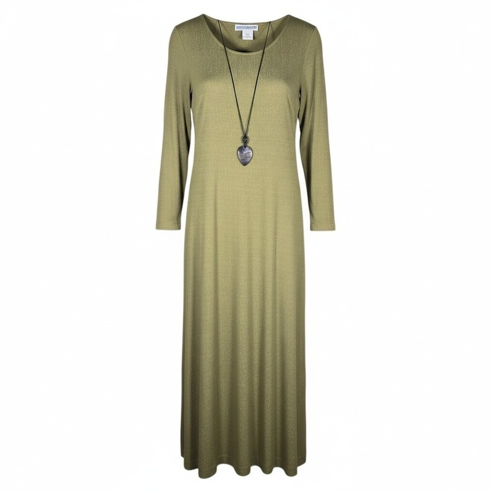 Jessica Howard Maxi Dress Womens 16 Olive Green Long Sleeve Textured Necklace